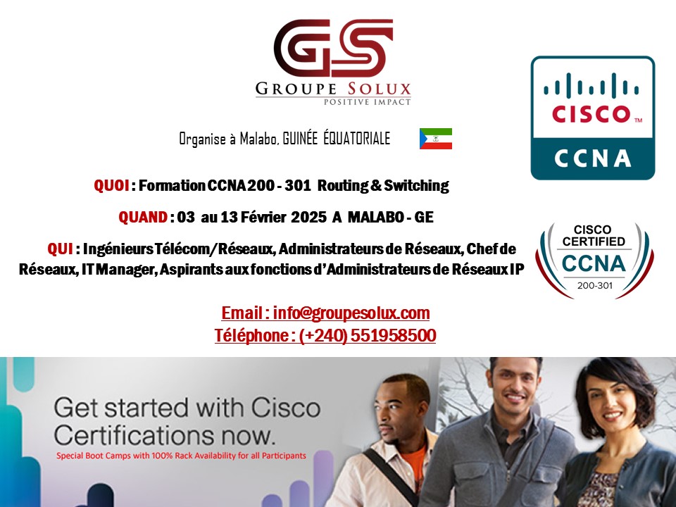 Formation CCNA (Switching and Routing) à Edificio Davinci, Malabo II du 03 au 13 Février 2025.