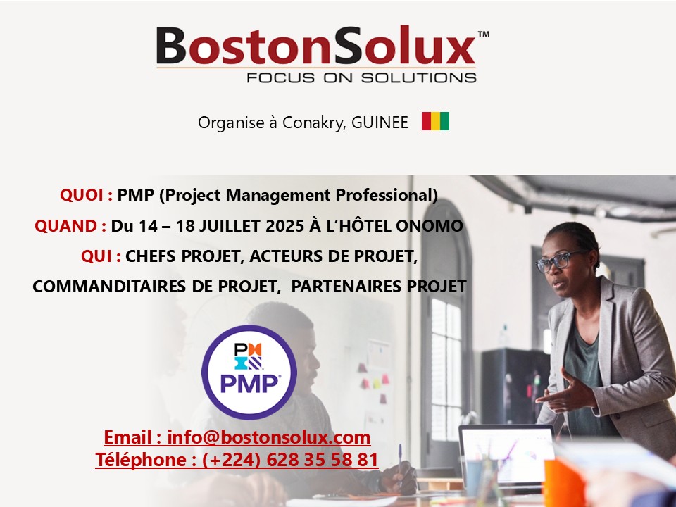 Formation PMP (Project Management Professional) du 14 au 18 Juillet 2025 à l’hôtel ONOMO en Guinée Conakry