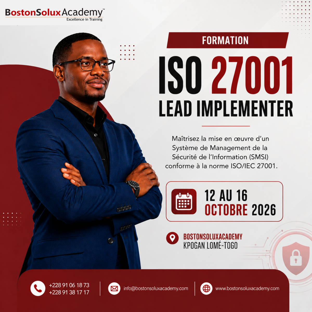 Formation ISO 27001: Lead Implementer à Kpogan, Lomé TOGO du 12 au 16 Octobre 2026