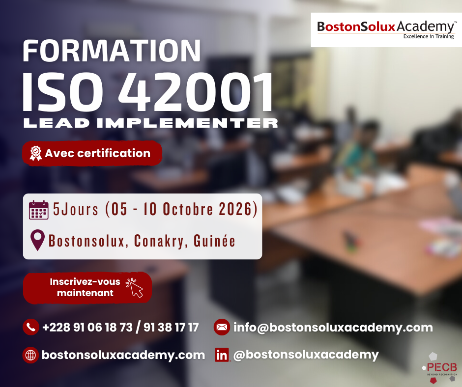 Formation ISO 42001-Lead implementer (SMIA) à Conakry, Guinée🇬🇳 du 05 au 10 Octobre 2026